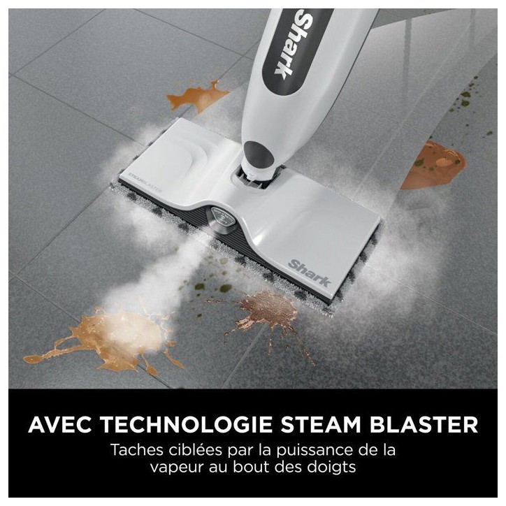 SHARK SteamSpot Balai vapeur S2001EU - Steam Blaster - 3 modes - Réservoir 500 ml - Blanc/Cuivre