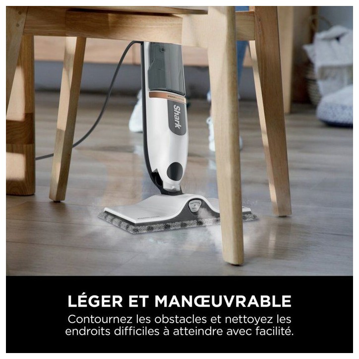 SHARK SteamSpot Balai vapeur S2001EU - Steam Blaster - 3 modes - Réservoir 500 ml - Blanc/Cuivre