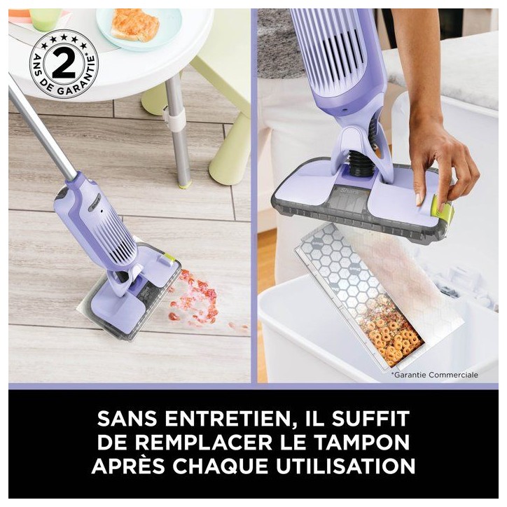 SHARK VACMOP Nettoyeur balai sans fil 2-en-1 VM200EUPL - Aspiration & lavage - 4 tampons - Lavande SHARK VACMOP Nettoyeur balai sans fil 2-en-1 VM200EUPL - Aspiration & lavage - 4 tampons - Lavande