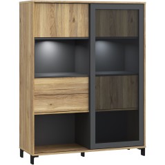 Vitrine SOUTH BEACH – Finition Chene Mauvella / Gris Foncé – 3 Po