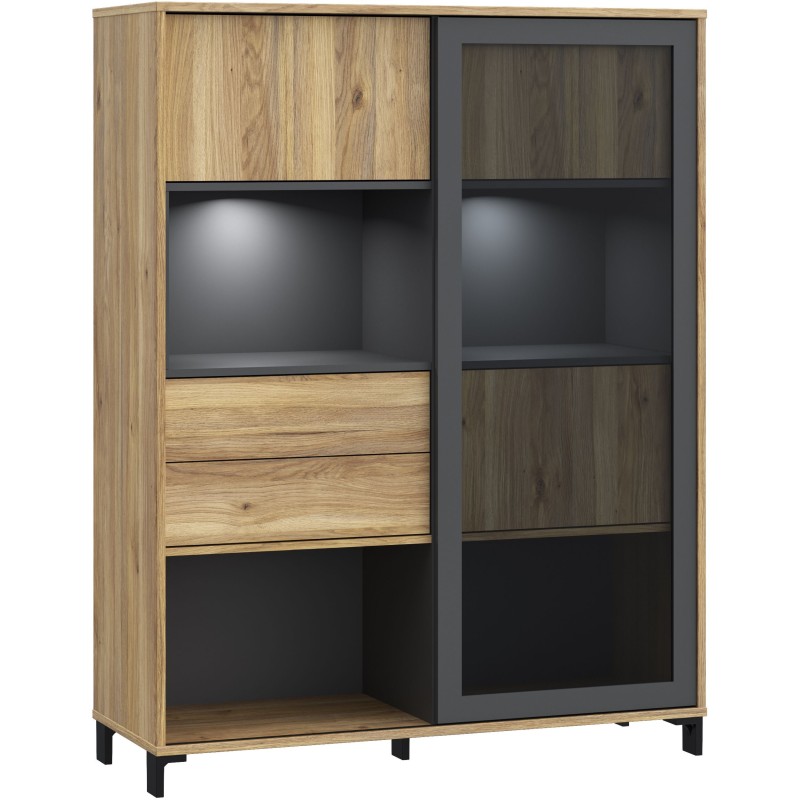 Vitrine SOUTH BEACH – Finition Chene Mauvella / Gris Foncé – 3 Po