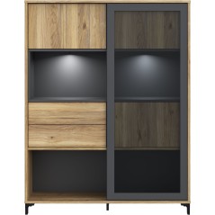 Vitrine SOUTH BEACH – Finition Chene Mauvella / Gris Foncé – 3 Po