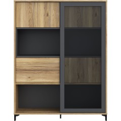 Vitrine SOUTH BEACH – Finition Chene Mauvella / Gris Foncé – 3 Po