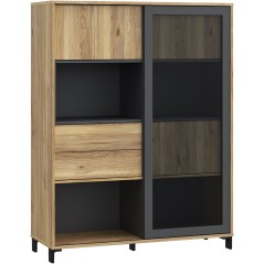 Vitrine SOUTH BEACH – Finition Chene Mauvella / Gris Foncé – 3 Po