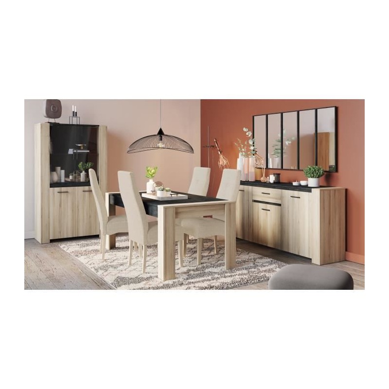Ensemble Enfilade 4 portes + Vitrine 2 portes + Table L 170 cm SHEFFIE