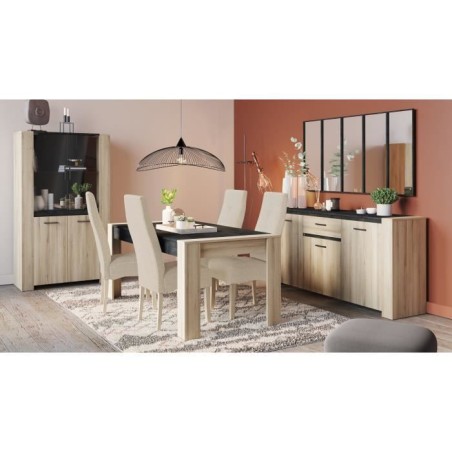 Ensemble Enfilade 4 portes + Vitrine 2 portes + Table L 170 cm SHEFFIE