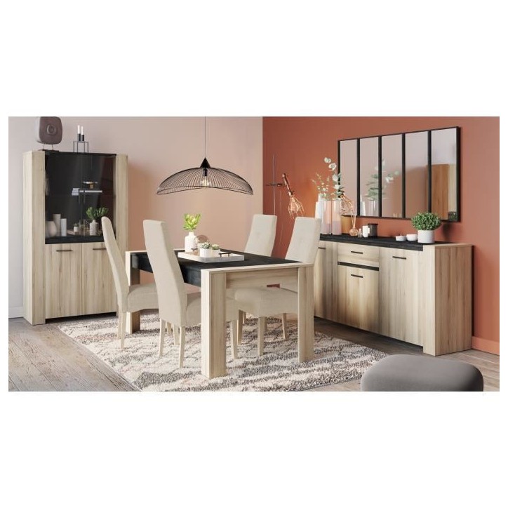 Ensemble Enfilade 4 portes + Vitrine 2 portes + Table L 170 cm SHEFFIELD - Chene Kronberg Ensemble Enfilade 4 portes + Vitrine 2 portes + Table L 170 cm SHEFFIELD - Chene Kronberg