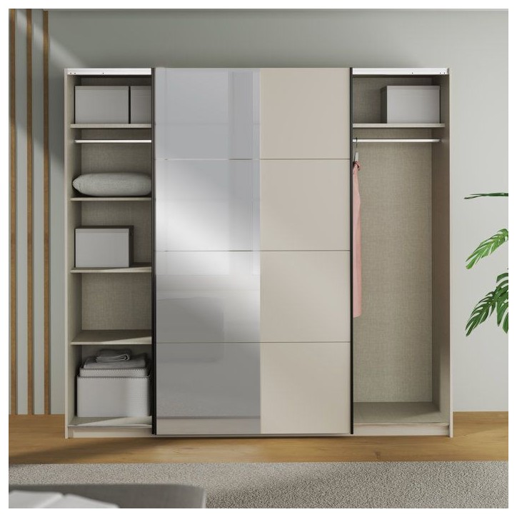 Armoire - 2 portes coulissantes - Cachemire + Miroir - L220,1 x P61,2 x H210,5 cm Armoire - 2 portes coulissantes - Cachemire + Miroir - L220,1 x P61,2 x H210,5 cm