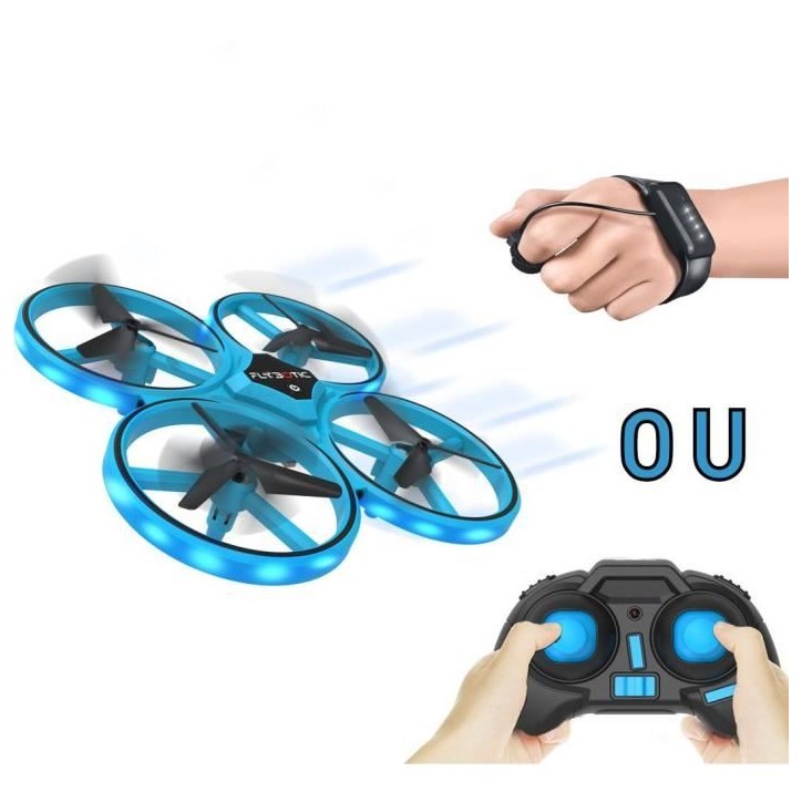 Mini drone lumineux avec double télécommande - FLYBOTIC - Looping 360 - Bleu