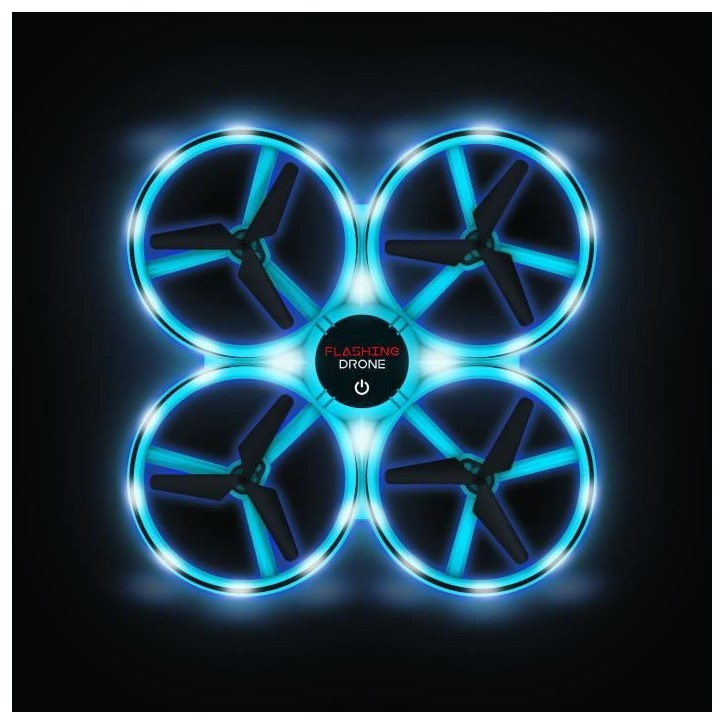 Mini drone lumineux avec double télécommande - FLYBOTIC - Looping 360 - Bleu