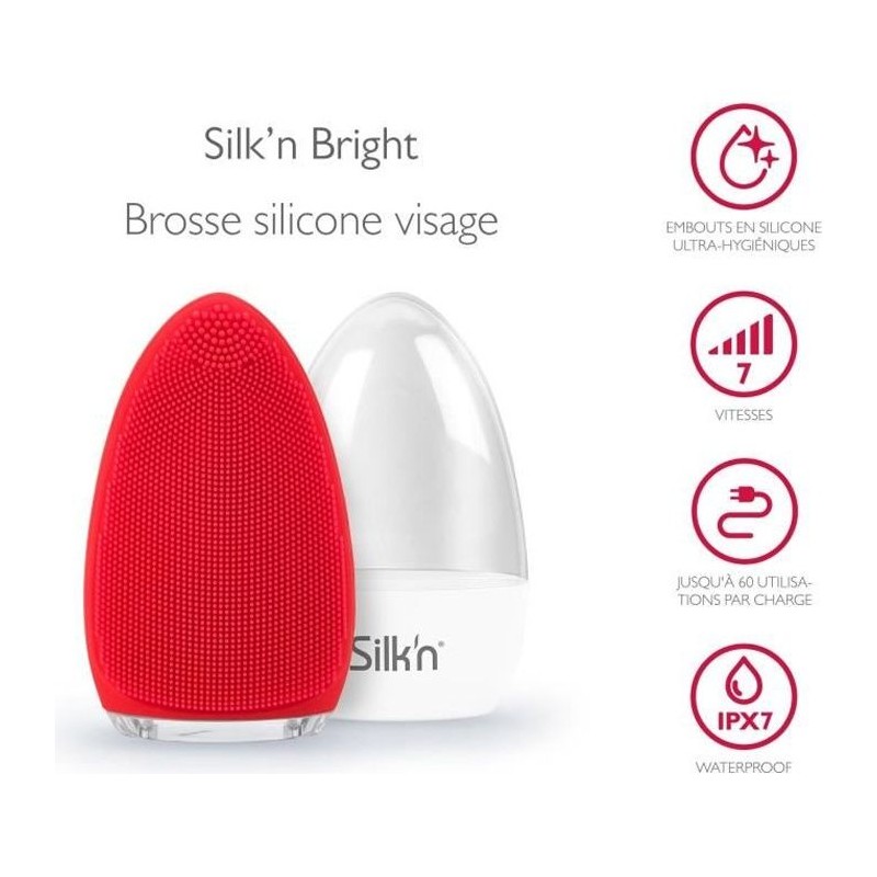Brosse nettoyante pour le visage Silk'n BRIGHT rouge - Rechargeable -