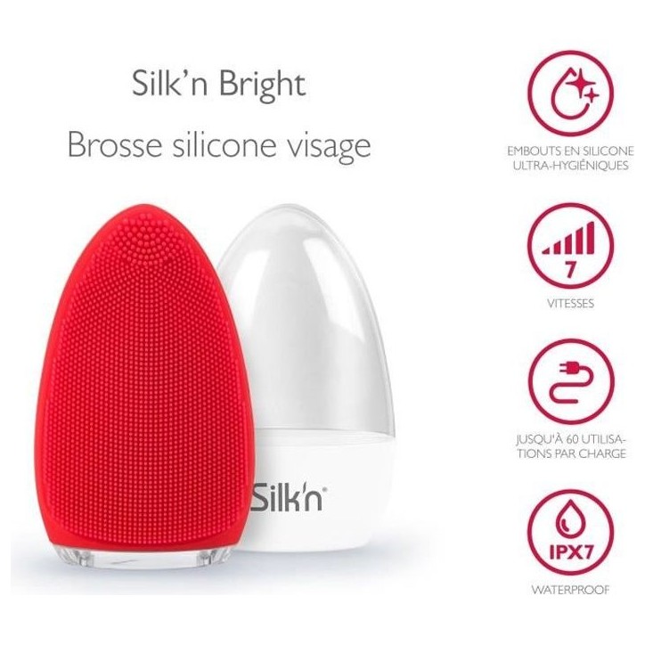 Brosse nettoyante pour le visage Silk'n BRIGHT rouge - Rechargeable - hypoallergénique Brosse nettoyante pour le visage Silk'n BRIGHT rouge - Rechargeable - hypoallergénique
