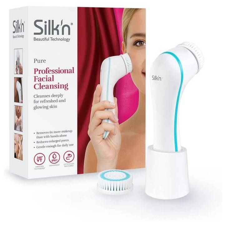 Brosse nettoyante visage SILK'N PURE - Peaux mixtes et sensibles - 4 programmes de nettoyage