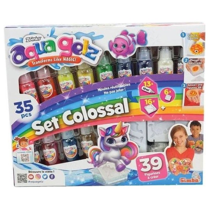 Simba - Aqua Gelz - Kit créatif enfant - Création figurines 3D - Set colossal - Tubes de Gel - Des 8ans Simba - Aqua Gelz - Kit créatif enfant - Création figurines 3D - Set colossal - Tubes de Gel - Des 8ans