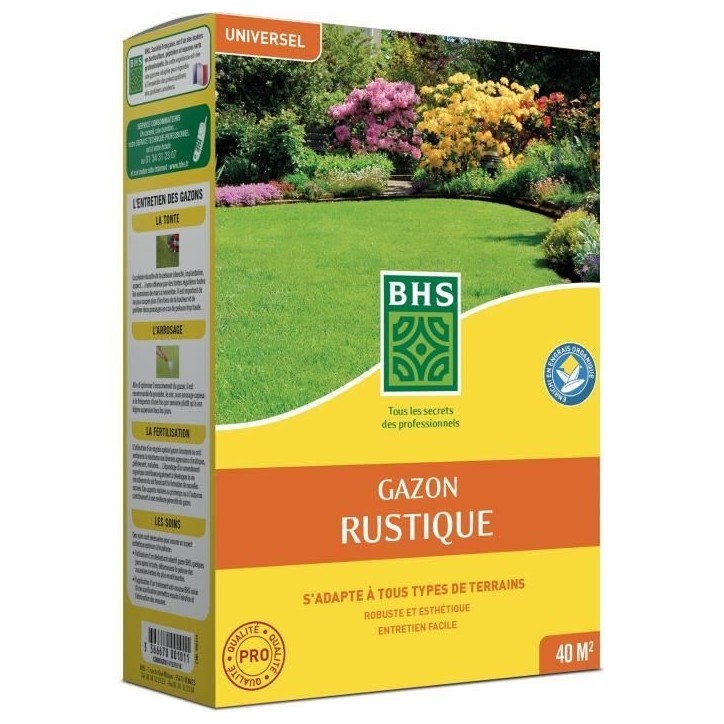 Gazon - BHS - Gazon Rustique 1 KG - Plus résistant et mieux protégé - Rapide et Durable - Tous Types de Terrain et Climats, R Gazon - BHS - Gazon Rustique 1 KG - Plus résistant et mieux protégé - Rapide et Durable - Tous Types de Terrain et Climats, R