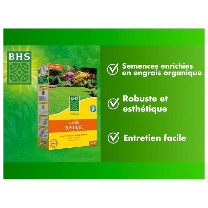 Gazon - BHS - Gazon Rustique 1 KG - Plus résistant et mieux protégé - Rapide et Durable - Tous Types de Terrain et Climats, R Gazon - BHS - Gazon Rustique 1 KG - Plus résistant et mieux protégé - Rapide et Durable - Tous Types de Terrain et Climats, R