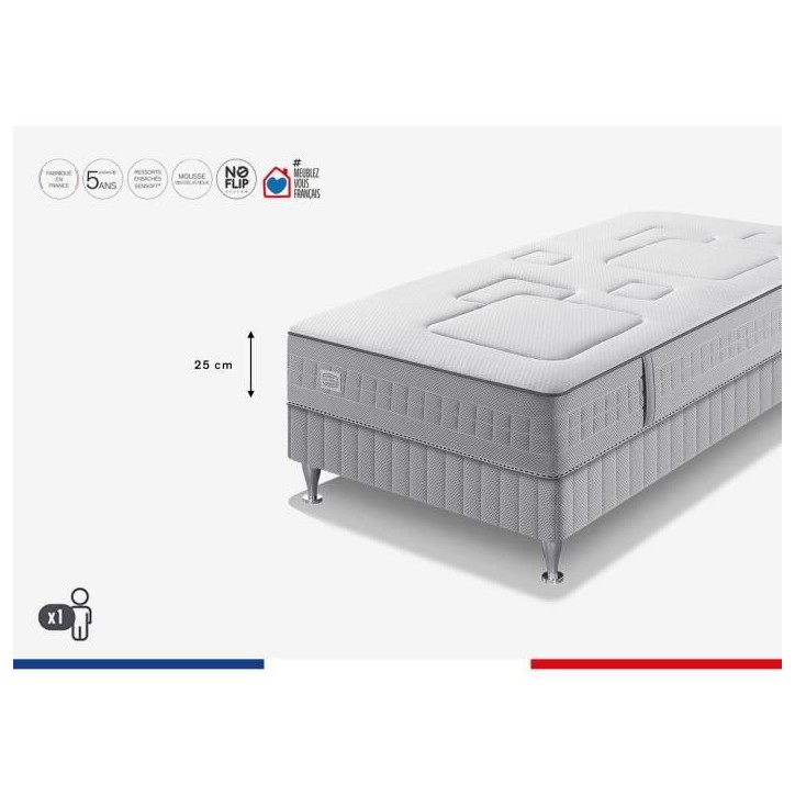 SIMMONS SW3 Matelas 90 x 200 - Ep. 25 cm - Ressorts ensachés Sensoft - No Flip - Ferme - Fabriqué en France SIMMONS SW3 Matelas 90 x 200 - Ep. 25 cm - Ressorts ensachés Sensoft - No Flip - Ferme - Fabriqué en France