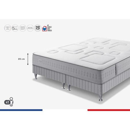 Matelas 160 x 200 SIMMONS - Hauteur 25 cm - Ressorts ensachés Sensoft - No Flip - Morphologique - Fabriqué en France - SW3