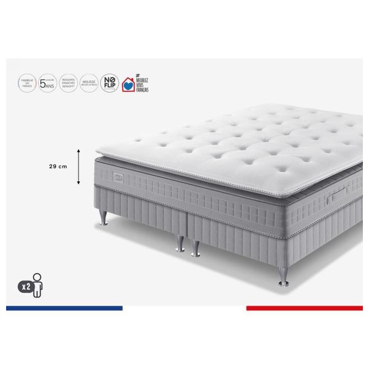 Ensemble matelas sommier 160 x 200 (Sommier 2x80) SIMMONS Hauteur 29 cm - Ressorts ensachés Sensoft - Fabriqué en France - SW5 Ensemble matelas sommier 160 x 200 (Sommier 2x80) SIMMONS Hauteur 29 cm - Ressorts ensachés Sensoft - Fabriqué en France - SW5