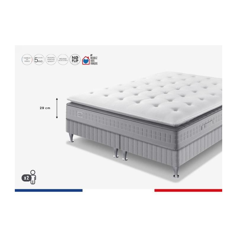 Ensemble matelas sommier 180 x 200 (Sommier 2x90) SIMMONS Hauteur 29 c