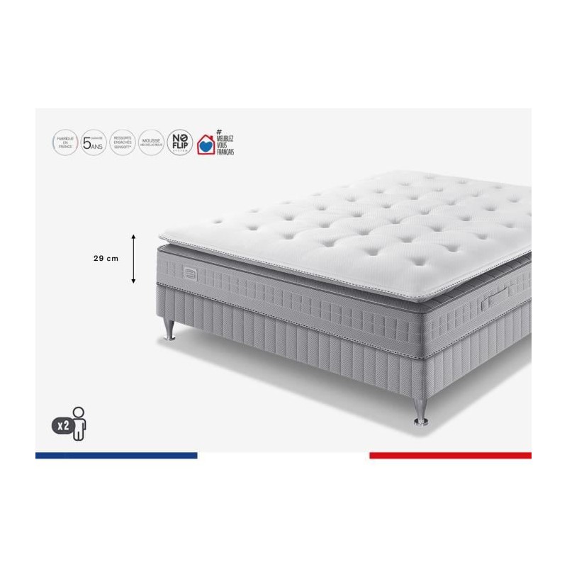 Ensemble matelas sommier 160 x 200 SIMMONS Hauteur 29 cm - Ressorts en