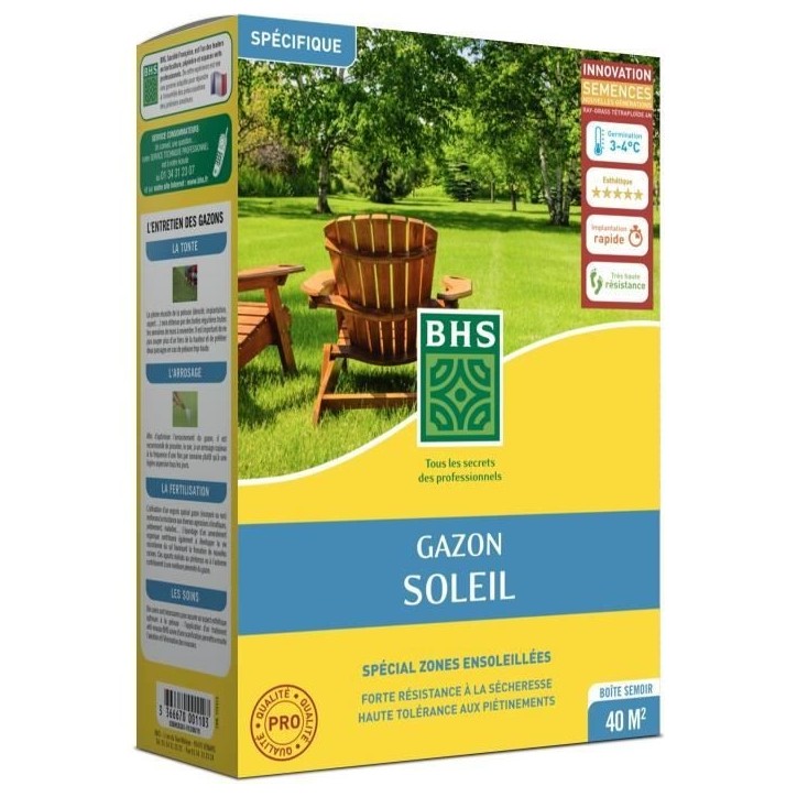 Gazon - BHS - Gazon Soleil 1kg | Résistant au climat méditerranéen et a la sécheresse Gazon - BHS - Gazon Soleil 1kg | Résistant au climat méditerranéen et a la sécheresse
