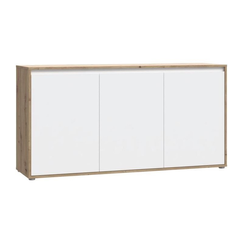 Buffet - SKELPE - Blanc mat et chene - 3 portes + 3 tablettes - 152,6