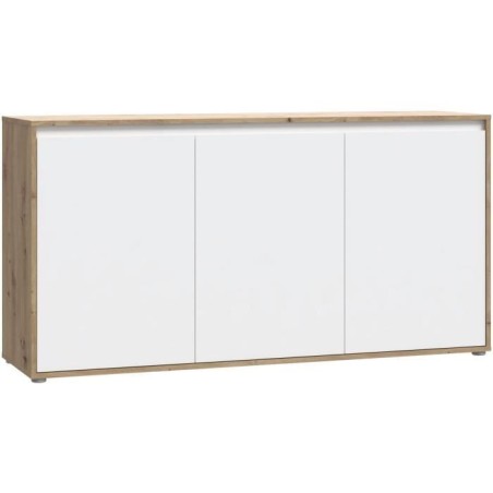 Buffet - SKELPE - Blanc mat et chene - 3 portes + 3 tablettes - 152,6