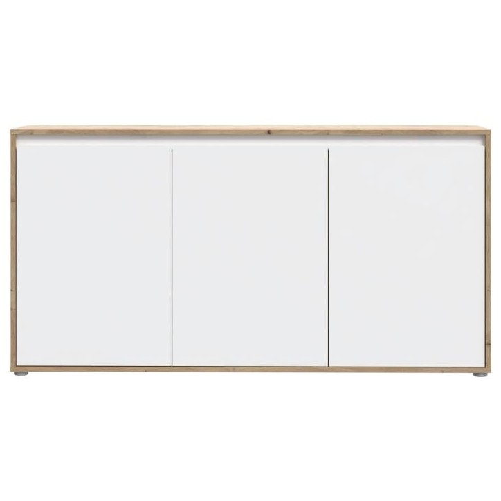 Buffet - SKELPE - Blanc mat et chene - 3 portes + 3 tablettes - 152,6 x 42 x 78,5 cm Buffet - SKELPE - Blanc mat et chene - 3 portes + 3 tablettes - 152,6 x 42 x 78,5 cm