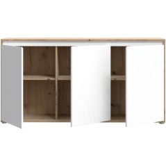Buffet - SKELPE - Blanc mat et chene - 3 portes + 3 tablettes - 152,6