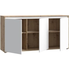 Buffet - SKELPE - Blanc mat et chene - 3 portes + 3 tablettes - 152,6