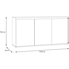 Buffet - SKELPE - Blanc mat et chene - 3 portes + 3 tablettes - 152,6