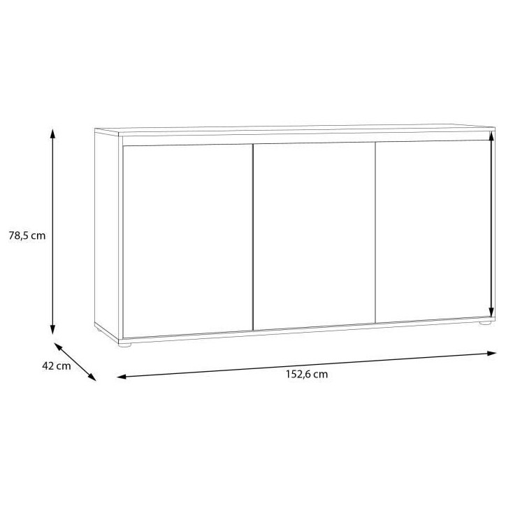 Buffet - SKELPE - Blanc mat et chene - 3 portes + 3 tablettes - 152,6 x 42 x 78,5 cm Buffet - SKELPE - Blanc mat et chene - 3 portes + 3 tablettes - 152,6 x 42 x 78,5 cm