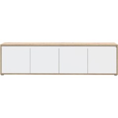 Meuble TV - SKELPE- Blanc mat et chene - 4 portes - 188,3 x 42 x 49,7 cm