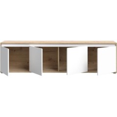 Meuble TV - SKELPE- Blanc mat et chene - 4 portes - 188,3 x 42 x 49,7