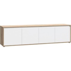Meuble TV - SKELPE- Blanc mat et chene - 4 portes - 188,3 x 42 x 49,7