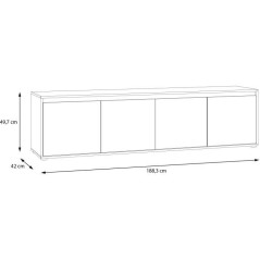 Meuble TV - SKELPE- Blanc mat et chene - 4 portes - 188,3 x 42 x 49,7