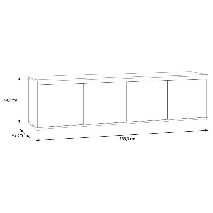 Meuble TV - SKELPE- Blanc mat et chene - 4 portes - 188,3 x 42 x 49,7 cm Meuble TV - SKELPE- Blanc mat et chene - 4 portes - 188,3 x 42 x 49,7 cm