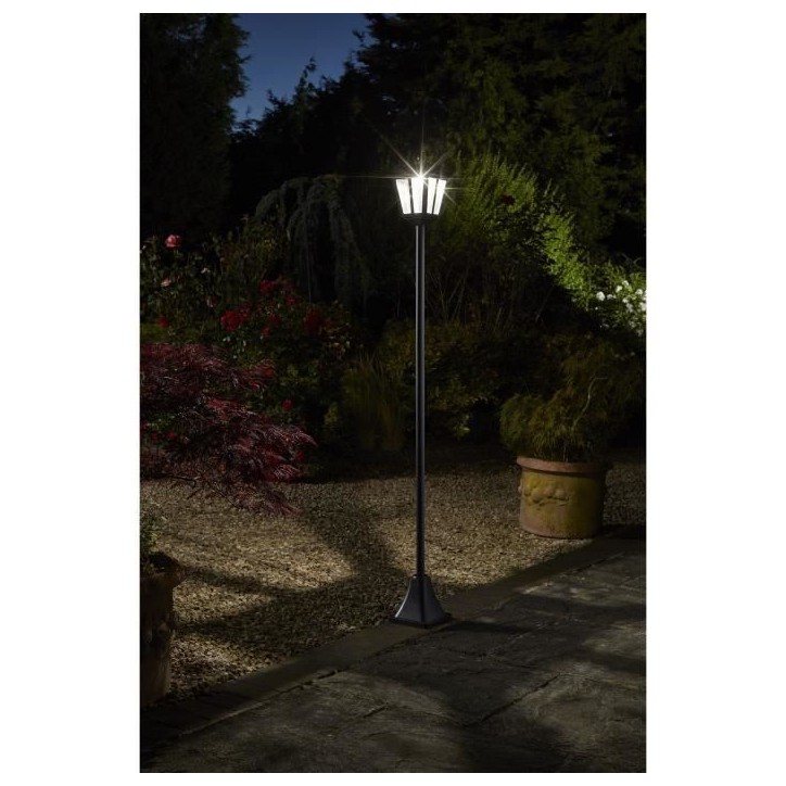 Lampadaire solaire lanterne 170 cm SMART SOLAR - 100 lm, lentille verre effet goutte, LED blanc froid Lampadaire solaire lanterne 170 cm SMART SOLAR - 100 lm, lentille verre effet goutte, LED blanc froid