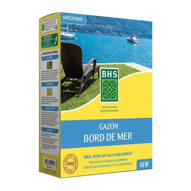 Gazon - BHS - Gazon Bord de Mer 1kg | 40m² | Résistant vent, sécher Gazon - BHS - Gazon Bord de Mer 1kg | 40m² | Résistant vent, sécher
