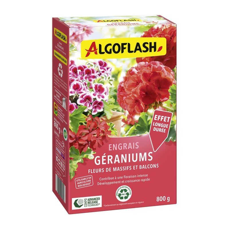 Engrais géraniums - ALGOFLASH - Géraniums, fleurs de massifs & balco