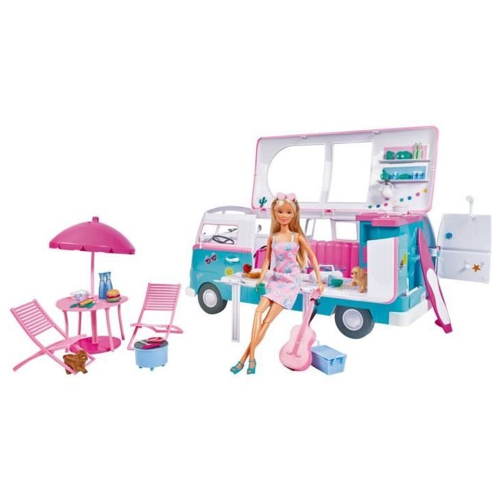 Poupée mannequin 29cm Steffi love et son camping car qui s'ouvre Poupée mannequin 29cm Steffi love et son camping car qui s'ouvre