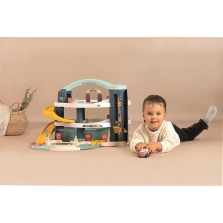 SMOBY - Garage 1er âge - Little Smoby - 3 niveaux - Accessoires inclus : 1 voiture, 1 hélicoptere, 4 pistes - Des 18 mois