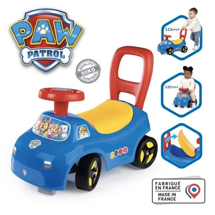 Smoby - Porteur auto enfant 2 en 1 - Pat' Patrouille - Coffre sous la selle - Des 10 mois - Fabrication française Smoby - Porteur auto enfant 2 en 1 - Pat' Patrouille - Coffre sous la selle - Des 10 mois - Fabrication française