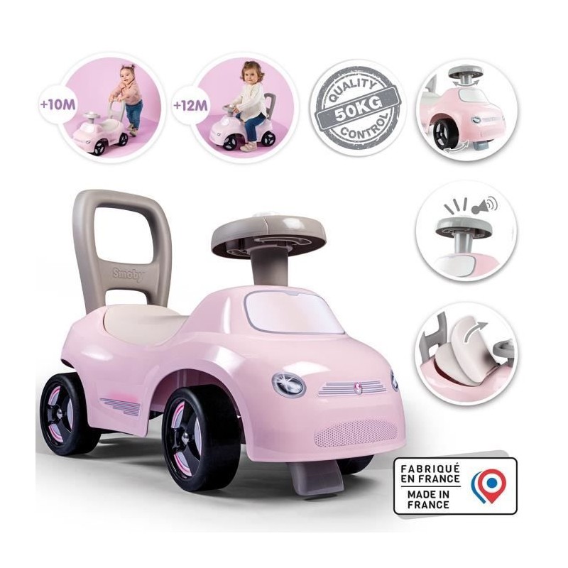Smoby - Porteur enfant 2 en 1 - Auto Rose - Coffre sous la selle + kla