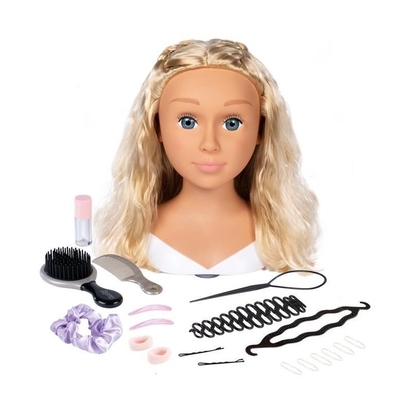 Smoby - Tete a coiffer blonde - Facile a coiffer - 19 accessoires réa
