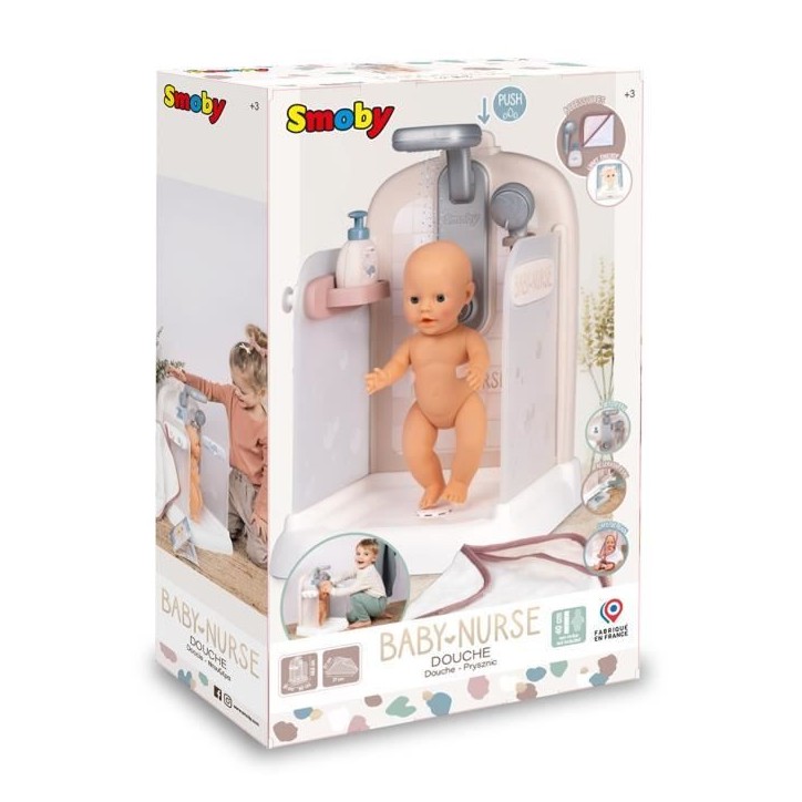 Baby Nurse - Douche - Cape de bain + pousse mousse - Douchette amovible et focntionnel - Pour poupons jusqu'a 40 cm Baby Nurse - Douche - Cape de bain + pousse mousse - Douchette amovible et focntionnel - Pour poupons jusqu'a 40 cm