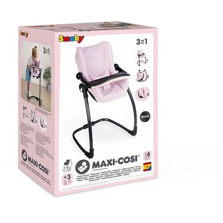 SMOBY - Maxi cosi - Siege + Chaise haute rose -3 en 1 - Pour poupon - Des 3 ans SMOBY - Maxi cosi - Siege + Chaise haute rose -3 en 1 - Pour poupon - Des 3 ans