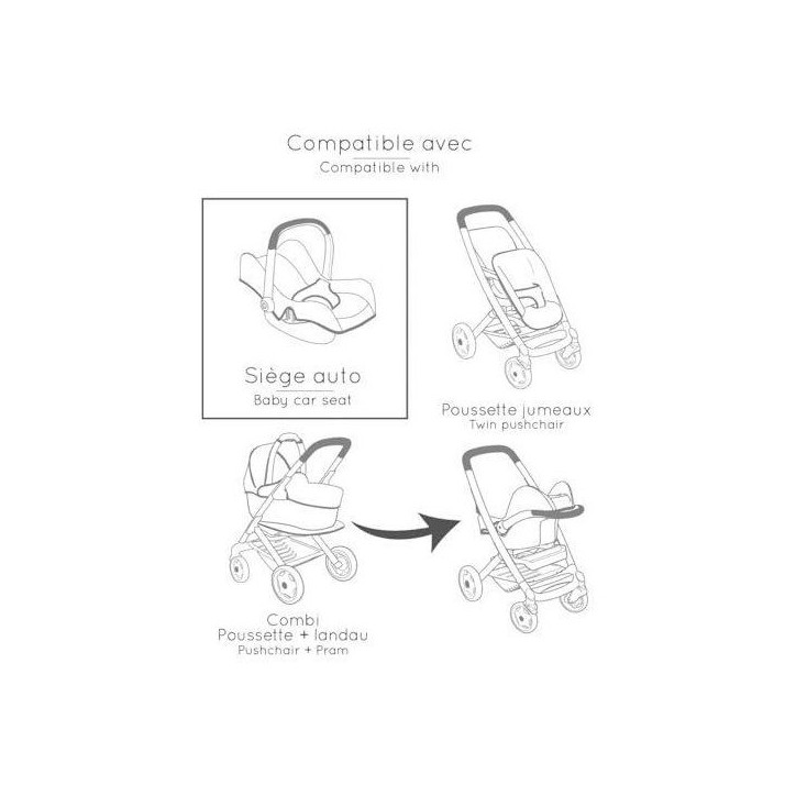 SMOBY - Maxi cosi - Siege + Chaise haute rose -3 en 1 - Pour poupon - Des 3 ans SMOBY - Maxi cosi - Siege + Chaise haute rose -3 en 1 - Pour poupon - Des 3 ans