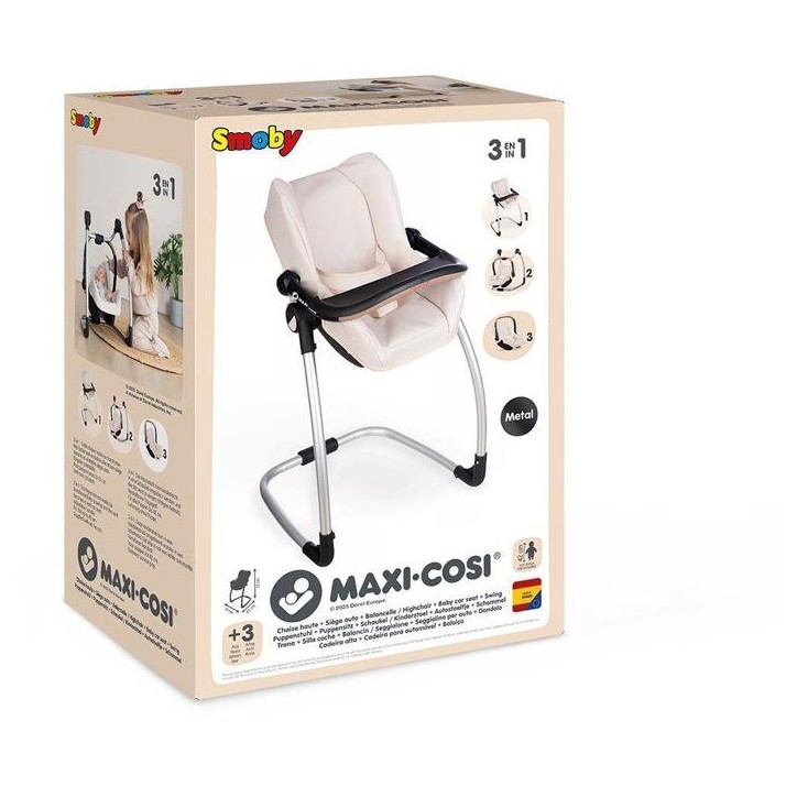 SMOBY - Maxi cosi - Siege + Chaise haute beige - 3 en 1 - Pour poupon - Des 3 ans SMOBY - Maxi cosi - Siege + Chaise haute beige - 3 en 1 - Pour poupon - Des 3 ans